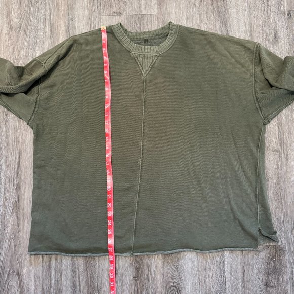 Aerie Olive Green Oversized Distressed Sweatshirt Womens Size Large - Picture 8 of 10